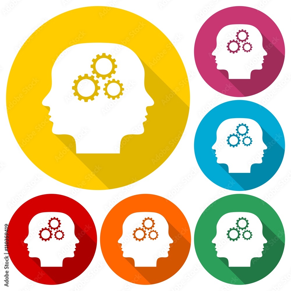 Mind long shadow vector icons set Mind long shadow vector icons set