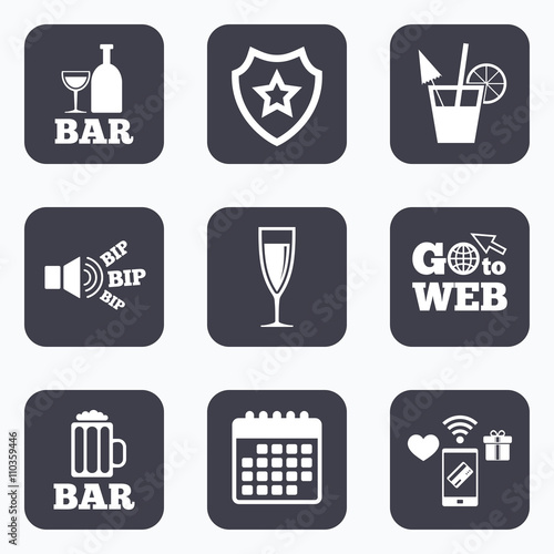 Bar or Pub icons. Glass of beer and champagne.