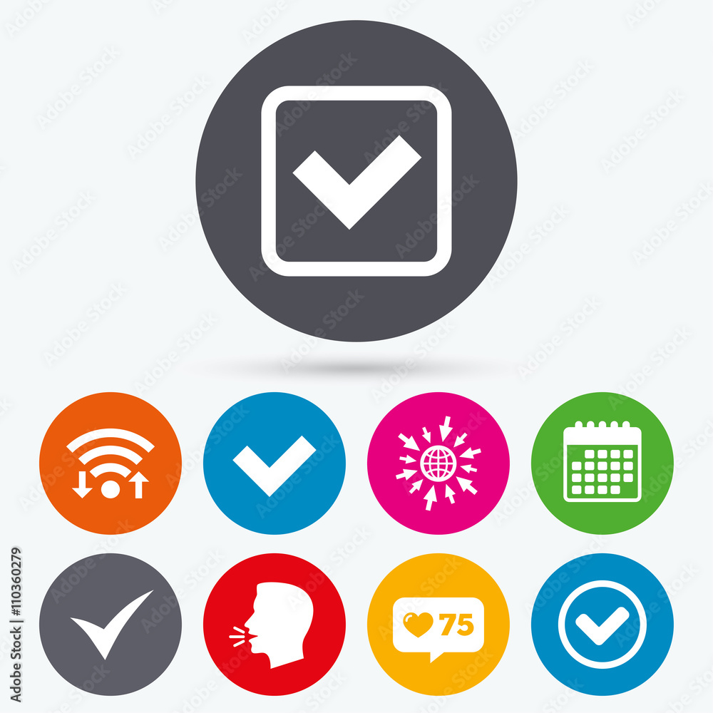 Check signs. Checkbox confirm icons. Check signs. Checkbox confirm icons.