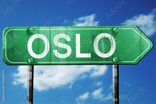 Photography Oslo, 3D rendering, a vintage green direction sign