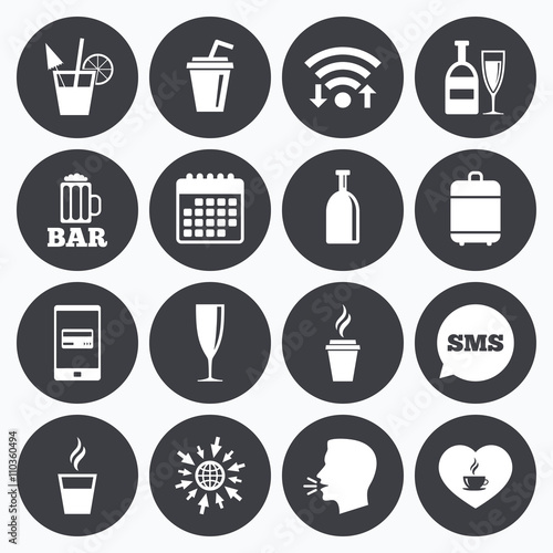 Beer, coffee and tea icons. Alcohol drinks.