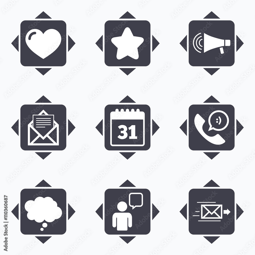Mail, contact icons. Communication signs. Mail, contact icons. Communication signs.
