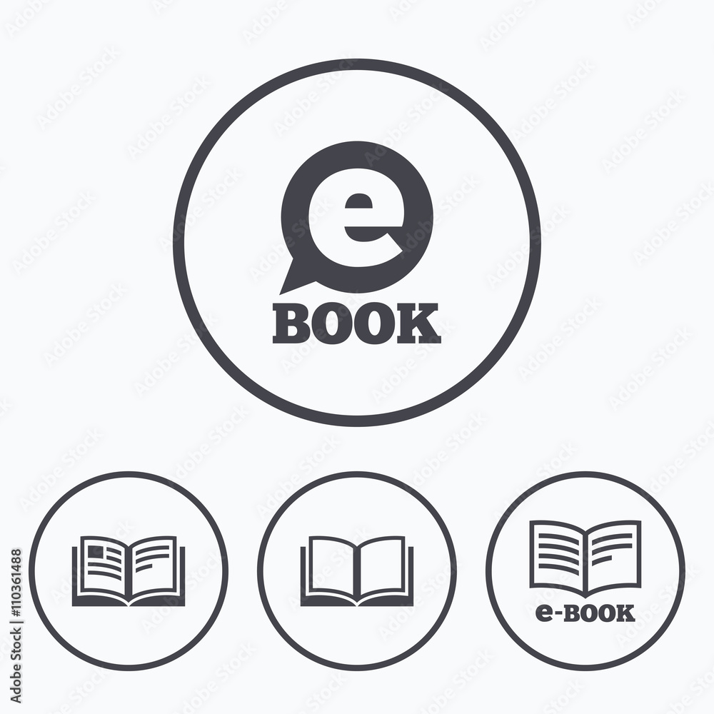 Electronic book signs. E-Book symbols. Electronic book signs. E-Book symbols.