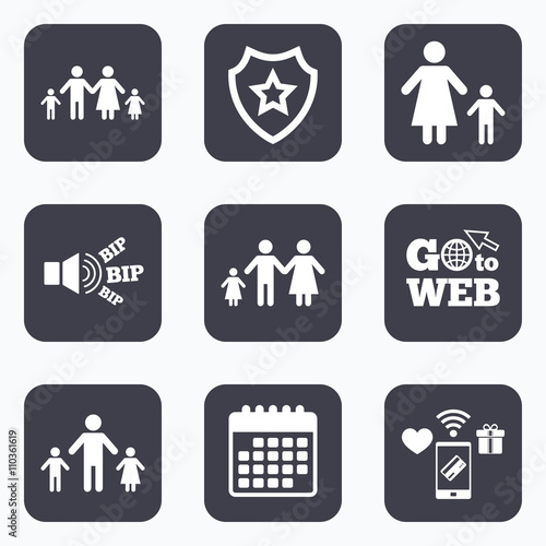 Family with two children sign. Parents and kids.