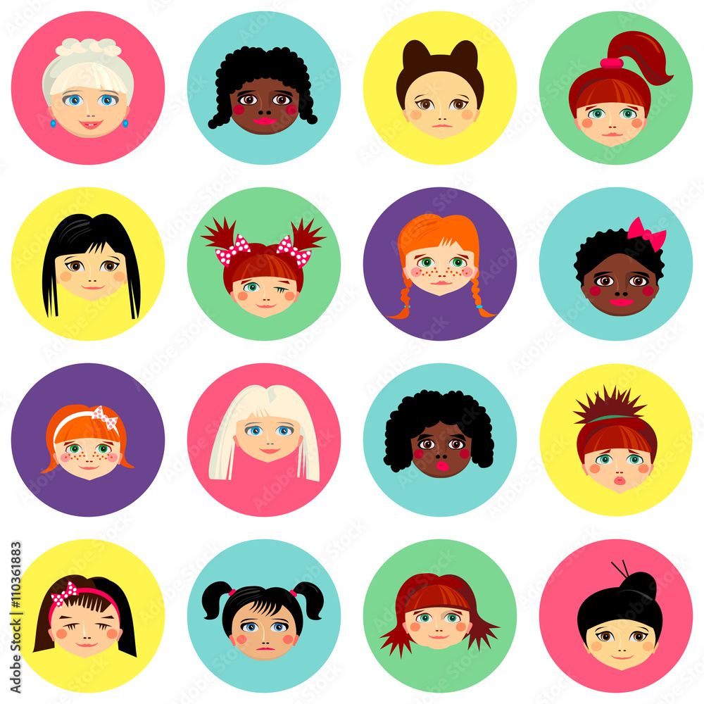 Multinational female face avatar profile heads Multinational female face avatar profile heads