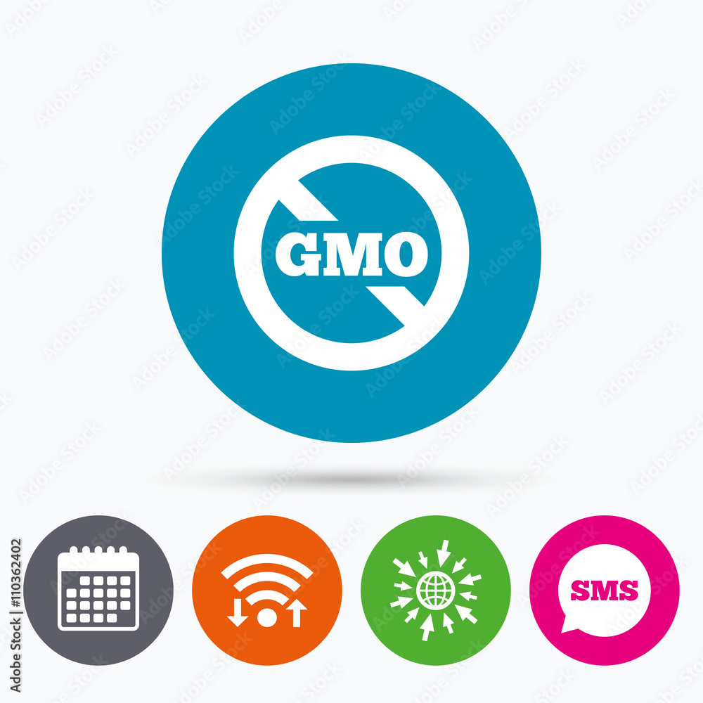 No GMO sign. Without Genetically modified food. No GMO sign. Without Genetically modified food.