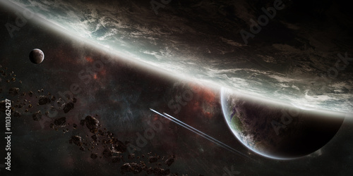 Fototapeta Naklejka Na Ścianę i Meble -  Sunrise over group of planets in space