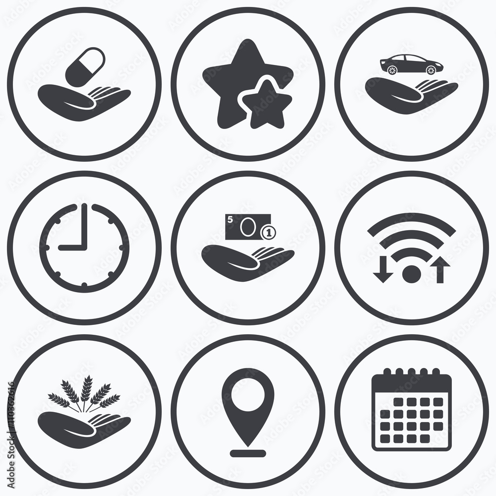 Helping hands icons. Protection and insurance. Helping hands icons. Protection and insurance.
