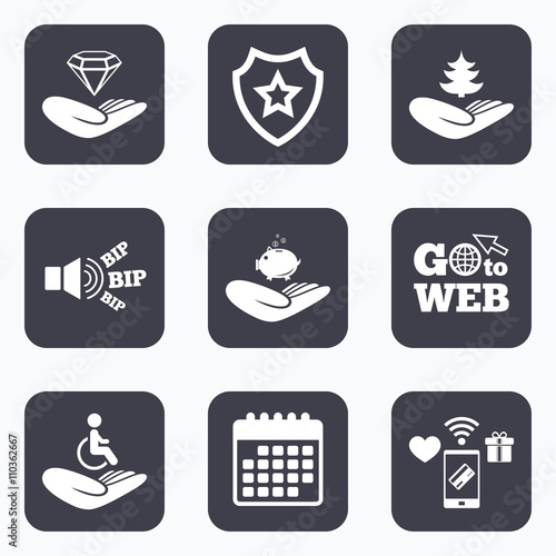 Helping hands icons. Protection and insurance.