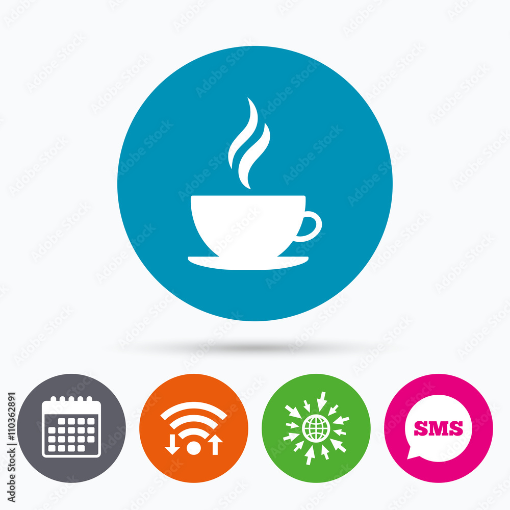 Coffee cup sign icon. Hot coffee button. Coffee cup sign icon. Hot coffee button.