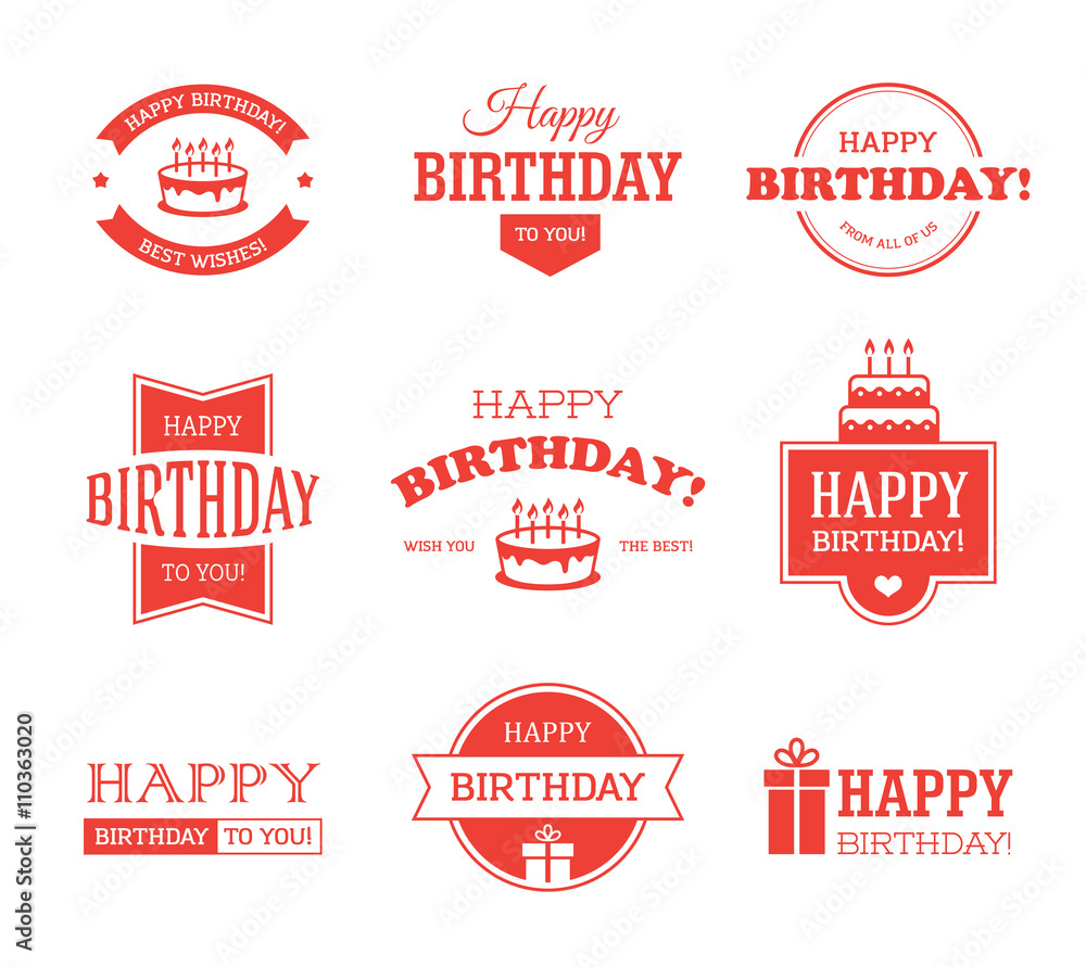 Red Birthday Labels Set Red Birthday Labels Set