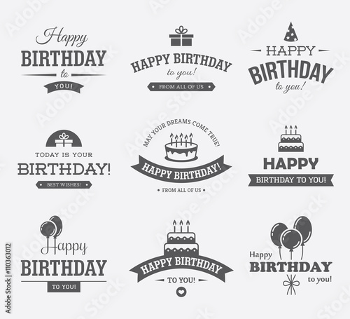 Black Birthday Labels Set