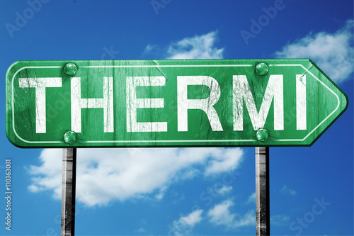 Thermi, 3D rendering, a vintage green direction sign