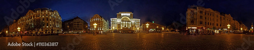 Panorama with Victory Square in Timisoara, Romania, illuminated