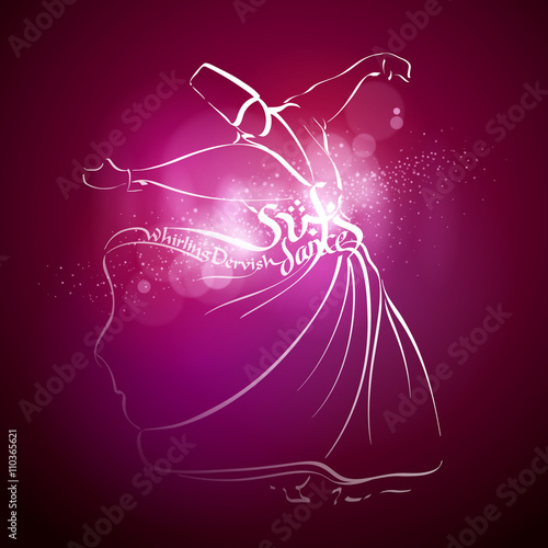 Sufi dance Whirling dervish line vector sketch
