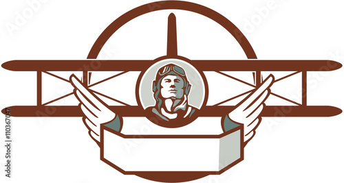 World War 1 Pilot Airman Spad Biplane Circle Retro