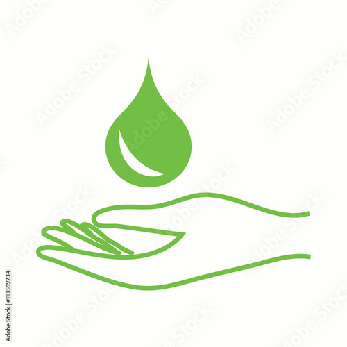 hand with drop oil care green icon