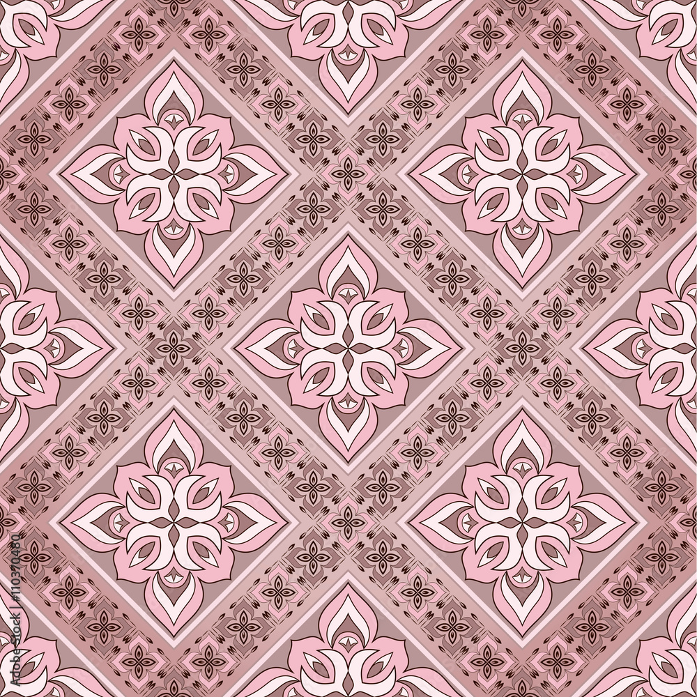 Decorative seamless pink brown texture on a dark pink.