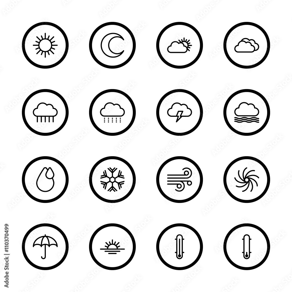 black line weather icon set with circle frame for web design, user interface (UI), infographic and mobile application (apps) black line weather icon set with circle frame for web design, user interface (UI), infographic and mobile application (apps)