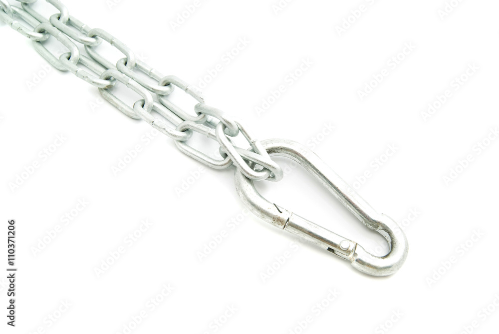 carabiner on a steel chain carabiner on a steel chain