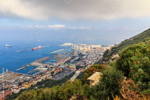 View of the sea/ocean and city of Gibraltar from the top of the rock © daliu