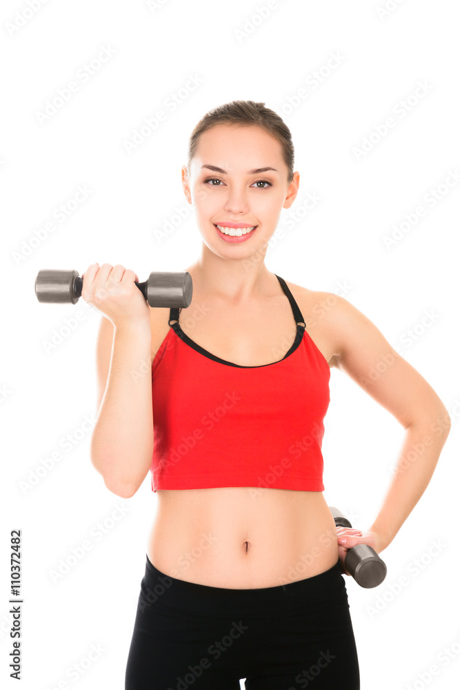 Young woman doing a fitness workout with weights Young woman doing a fitness workout with weights