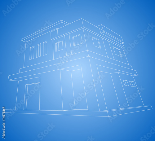 New house modern wireframe vector on a blue background