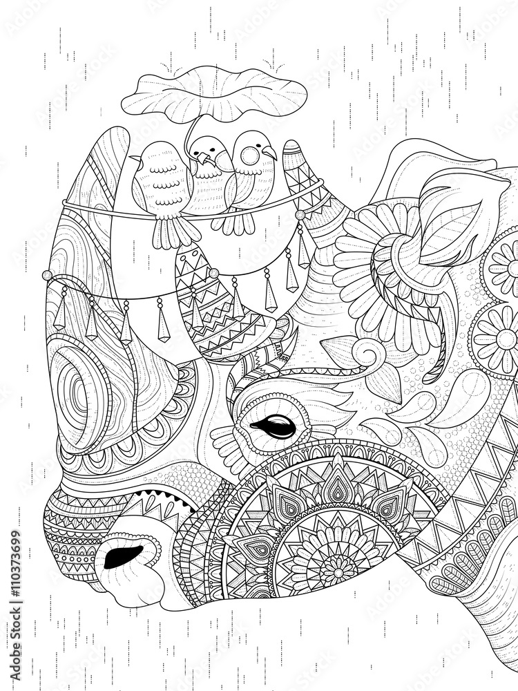 Naklejka premium rhino adult coloring page
