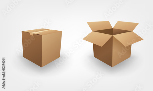 Blank open and closed brown box package business concept