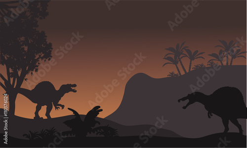 spinosaurus in forest at night scenery