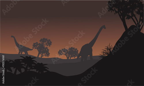 Landscape brachiosaurus at night