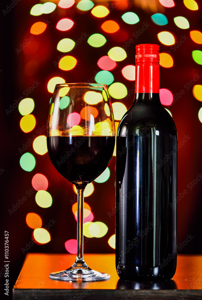 Still life, Red wine with glass and bokeh background, lowkey