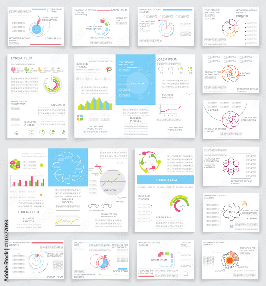 Brochures for business reports, cover layout and infographics