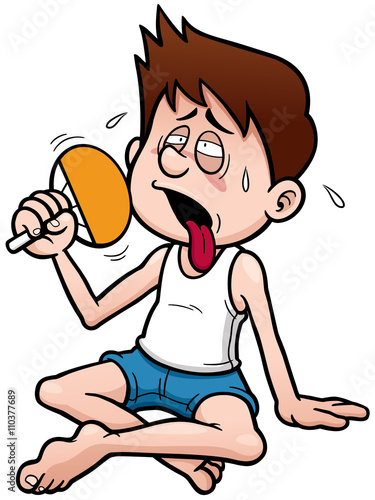 Vector illustration of Cartoon Man in Hot Weather