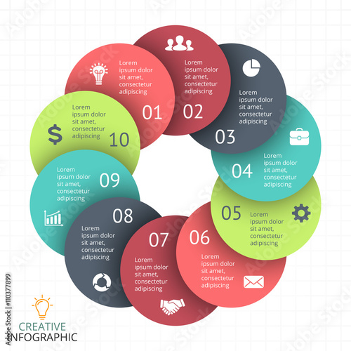 Vector circle arrows infographic, diagram, graph, presentation, chart. Business cycle concept with 10 options, parts, steps, processes. Info graphic data template.