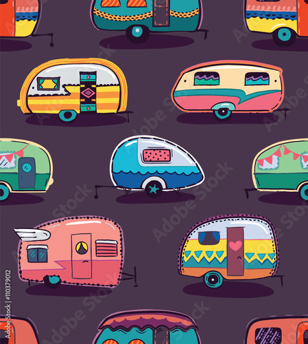 Mid fifties cartoonish campers pattern