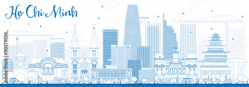 Outline Ho Chi Minh Skyline with Blue Buildings.