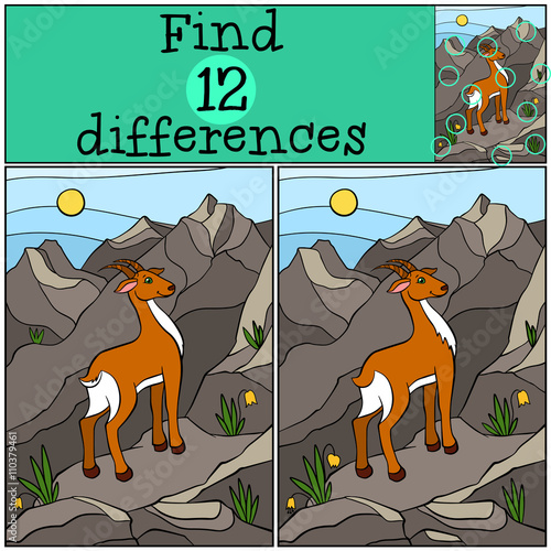 Cute little antelope stands on the rocks and smiles.