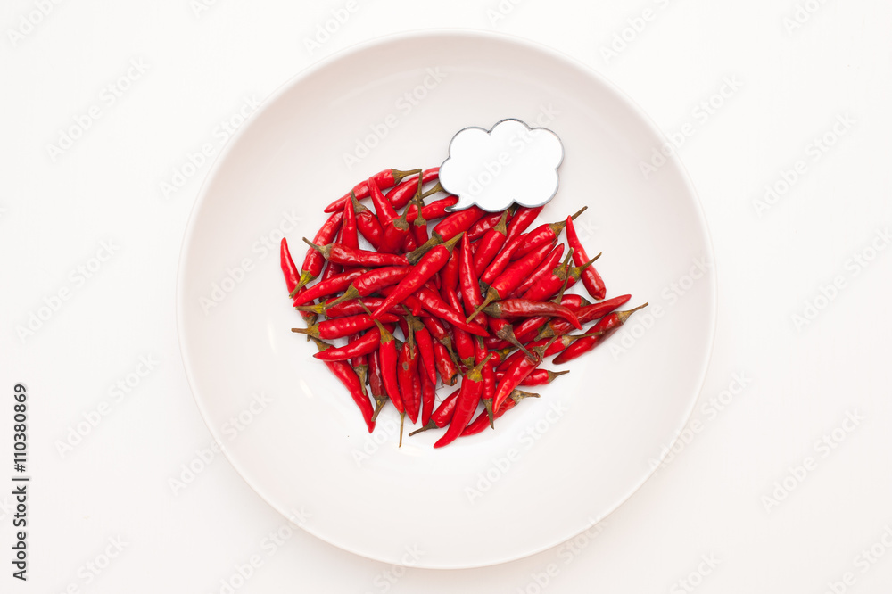 Talking food: red hot chili peppers with label Talking food: red hot chili peppers with label