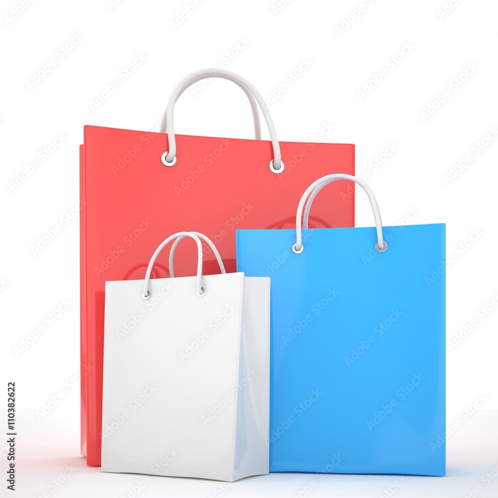 Paper Shopping Bags isolated on white background. 3d rendering. Paper Shopping Bags isolated on white background. 3d rendering.