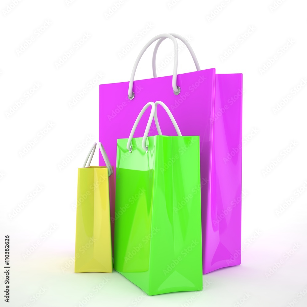 Paper Shopping Bags isolated on white background. 3d rendering. Paper Shopping Bags isolated on white background. 3d rendering.
