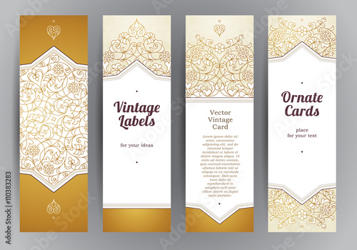 Vector set of golden vertical cards.