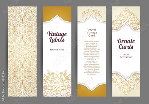Vector set of golden vertical cards. photo