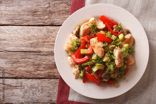 Canvas-taulu Chicken saute with mushrooms and vegetables close-up