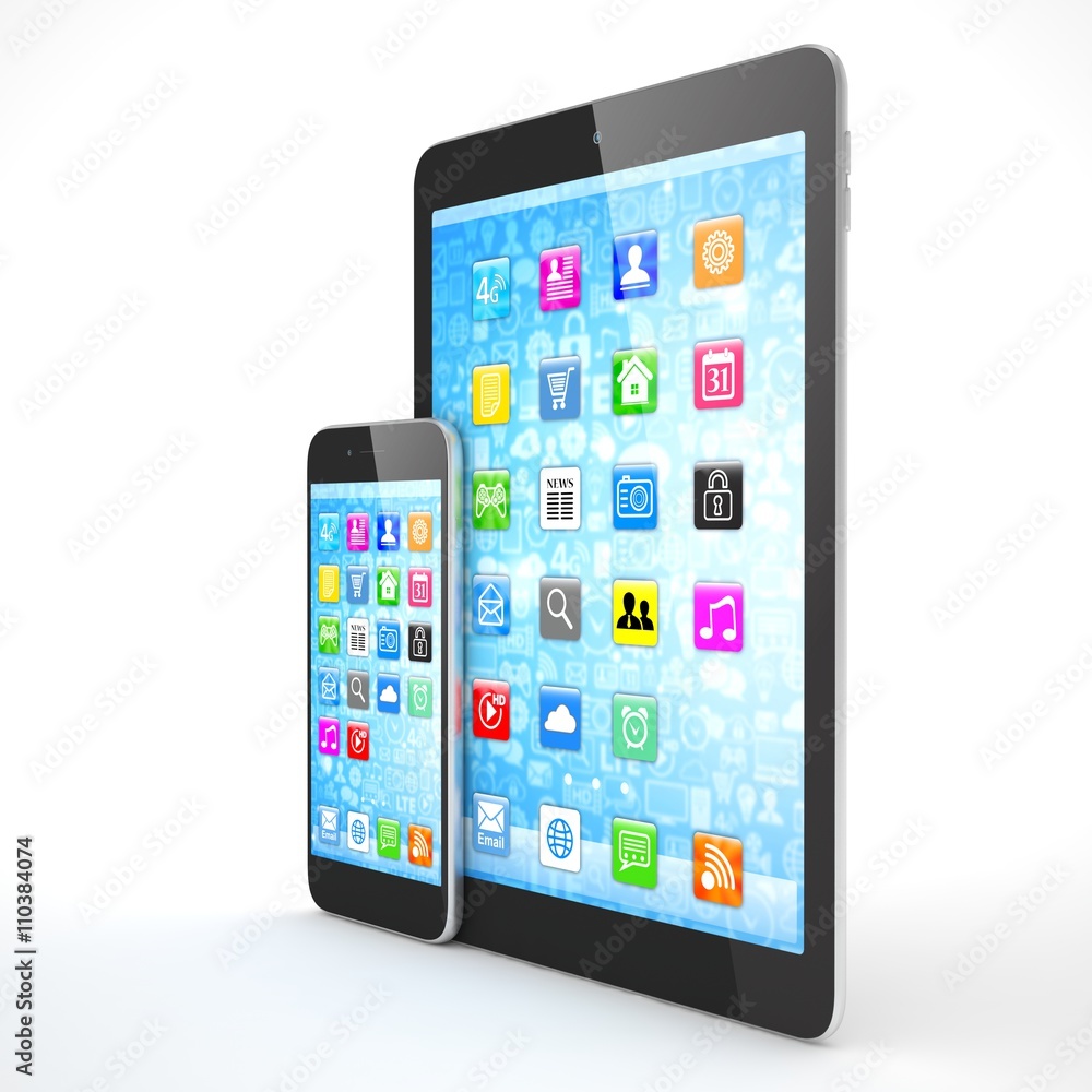 Tablet and smartphone on a white. 3d rendering. Tablet and smartphone on a white. 3d rendering.