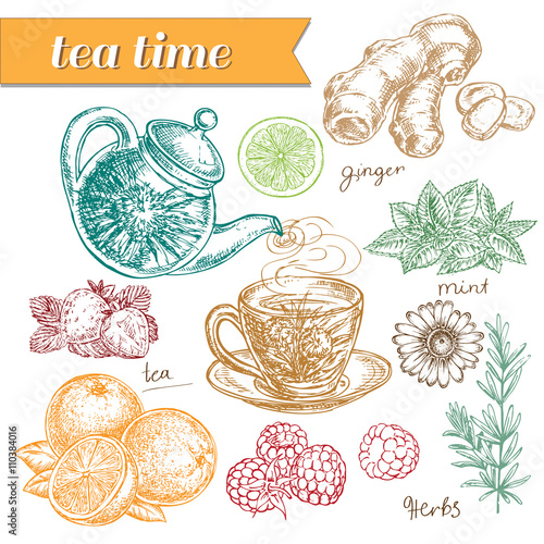 hand drawn set tea