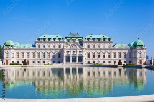 Beautiful view of famous Schloss Belvedere, built by Johann Lukas von Hildebrandt as a summer residence for Prince Eugene of Savoy, in Vienna, Austria © Happy Moments 