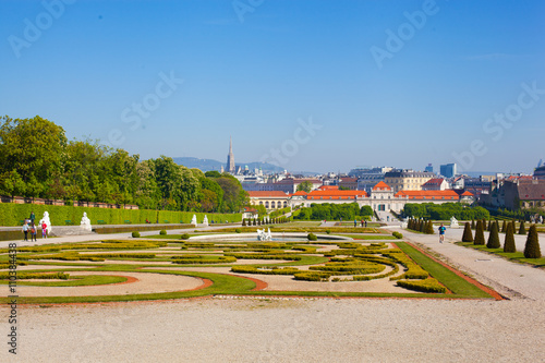 Beautiful view of famous Schloss Belvedere, built by Johann Lukas von Hildebrandt as a summer residence for Prince Eugene of Savoy, in Vienna, Austria