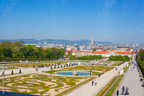 Beautiful view of famous Schloss Belvedere, built by Johann Lukas von Hildebrandt as a summer residence for Prince Eugene of Savoy, in Vienna, Austria photo