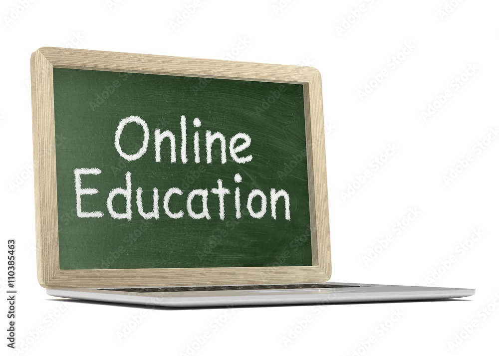 Fototapeta premium Laptop with chalkboard, online education concept. 3d rendering.